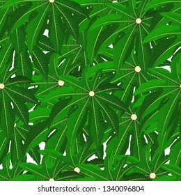 Seamless pattern of green realistic tropical leaves. Graphic design of fashion, interior, wrapping, packaging products. As background, backdrop, print for clothes,towels, fabric, textile website card