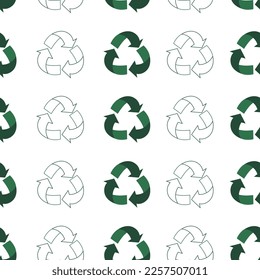 Seamless pattern with green recycle sign. Save planet. Zero waste