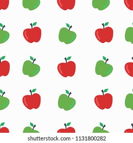 Seamless pattern with green and red apples on a white background