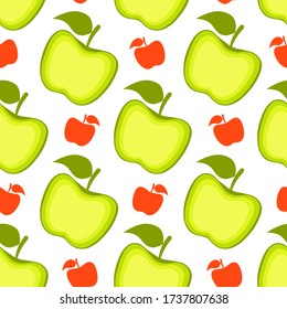 Seamless pattern with green and red apples flat vector illustration on a white background.
