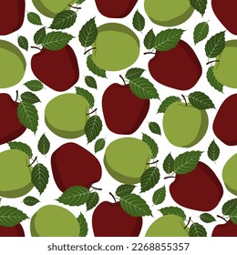 Seamless pattern of green and red apples. Bright, juicy, tasty fruits. Background for eco products, textiles, fabrics, paper. Vector illustration