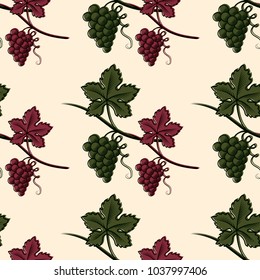 Seamless Pattern of Green and Red Grape.