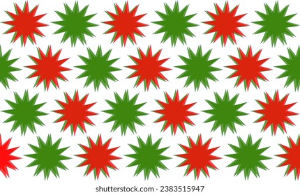 seamless pattern with green and red star, seamless background with sun pattern repeat style, replete image design,  fabric printing or Christmas wallpaper