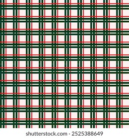 Seamless pattern, green and red stripes laid out in a plaid pattern, Christmas, fabric pattern, retro