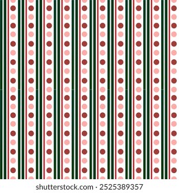 Seamless pattern, green and red stripes laid out in a plaid pattern, Christmas, fabric pattern, retro, small circle as a point