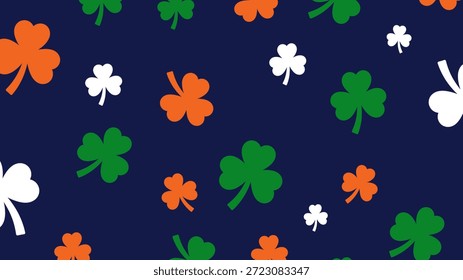 Padrão contínuo com trevos verdes, vermelhos e brancos em um fundo escuro. Celebrado Mês da Herança Irlandesa Americana anualmente em março