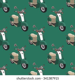 Seamless pattern with green retro scooter. Italy. Vector illustration