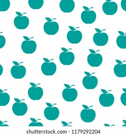 Seamless pattern from green ripe apples with a leaf on a white background. Design for textiles, banners, posters, labels. Vector illustration. eps 10