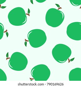 Seamless pattern from green ripe apples with a leaf. Design for textiles, banners, posters, labels. Vector illustration.