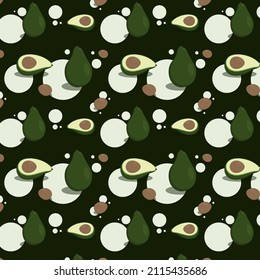 seamless pattern of green, ripe avocado on a dark background