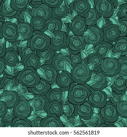 Seamless pattern with green rose flowers, vector floral illustration in vintage style.