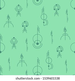 Seamless pattern with green Scandinavian figures