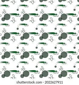 seamless pattern green school pen with an unusual shape with a thin rod on a background of green circles