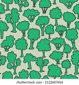 seamless pattern in green shades with the image of a forest in a cartoon style for prints on fabrics, packages, banners in an ecological, natural style and for interior decoration