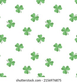 Seamless pattern with green shamrock clover on white background