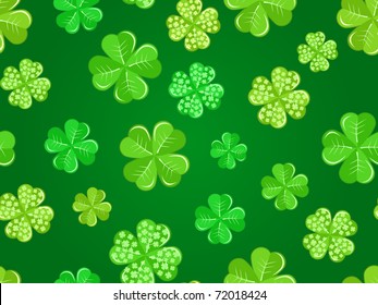 seamless pattern with green shamrock on dark background. St Patrick's day illustration