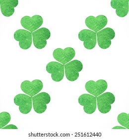 Seamless pattern of green shamrocks clover on St. Patrick's Day
