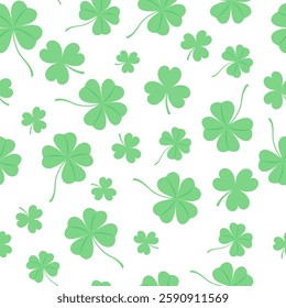 Seamless pattern of green shamrocks and clovers on white background
