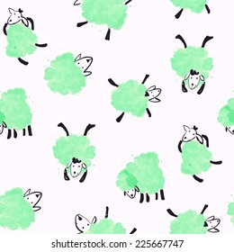 Seamless pattern with green sheep