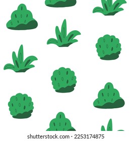 Seamless pattern with green shrub bush tree