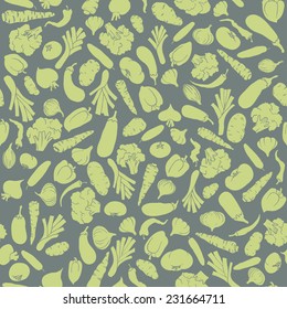 Seamless pattern with green silhouette vegetables