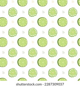 Seamless pattern of green slices of citrus lime and bergamot. Vector illustration isolated on a white background for fabric, decor and wrapping paper