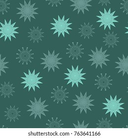 Seamless pattern of green snowflakes on a green background