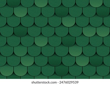 Seamless pattern of green soft roofing with beaver tail texture. Roof of the house top view. Vector illustration