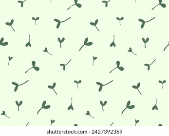 Seamless pattern of green Sprouts. Micro greens Healthy food vector Background. Young Fresh raw seedling. Greens plant illustration for wallpaper, packaging, print fabric