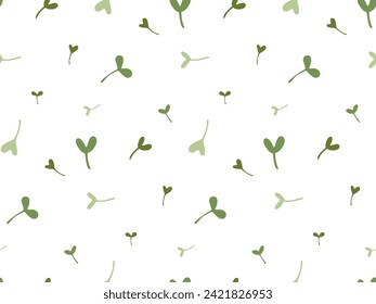 Seamless pattern of green Sprouts. Microgreens Healthy food vector Background. Young Fresh raw sprout. Greens plant illustration for wallpaper, cover, print fabric