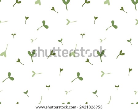Seamless pattern of green Sprouts. Microgreens Healthy food vector Background. Young Fresh raw sprout. Greens plant illustration for wallpaper, cover, print fabric