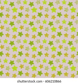 Seamless pattern with green stars. Stilized for children products. Bright background, vector.