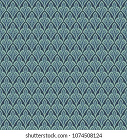 seamless pattern in green with stylised flowers