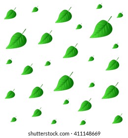 Seamless pattern - green, summer leaves of different sizes on a white background. Vector.