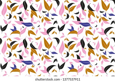 Seamless pattern with green tea leaves on white background. Hand painting on paper. May used in fabric, wrapping paper. Vector illustration
