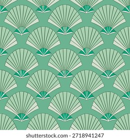 Seamless Pattern of Green and Teal Art Deco Fans repeating