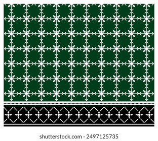 Seamless pattern, green tone, retro, folklore geometric ethnic style design for textiles, floor and wallpaper.