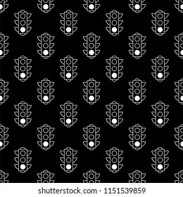 Seamless pattern of green traffic lights on black background. Print for the designer. Linear vector pattern for book or package or screen design. Minimalistic style design. Black white versions.