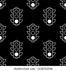 Seamless pattern of green traffic lights on black background. Print for the designer. Linear vector pattern for book or package or screen design. Minimalistic style design. Black white versions.