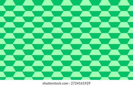 Padrão contínuo de trapézios verdes. Ladrilhos, grade, geométrica, cerâmica, piso, papel de parede, fundo, natureza. Vetores de design plano que criam uma ilusão ótica.