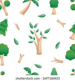 Seamless pattern with Green Tree, leaf, and wood . Tree background.