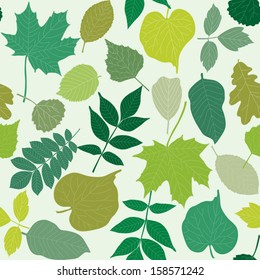Seamless pattern with green tree leaves