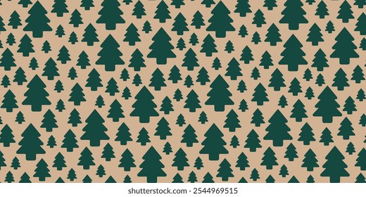 Seamless pattern with green trees. Christmas and new year vector background design. Wrapping craft paper, textile, fabric texture.