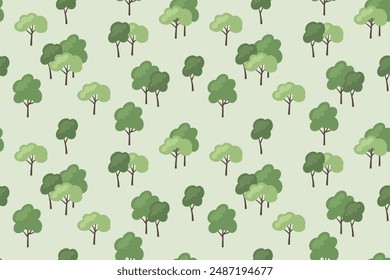 seamless pattern with green trees, forest, garden, park nature background-  vector illustration