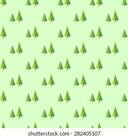 Seamless pattern with green trees forest stripes on a light green background. Vector illustration. Editable can be used for web page backgrounds, pattern fills