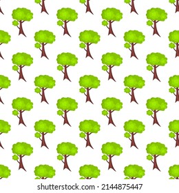 Seamless pattern with green trees on white background. Vector illustration.