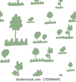 seamless pattern with green trees. the shape and silhouette of the forest, bushes. for printing on fabric. design of eco packaging, farm products. vector eps 10