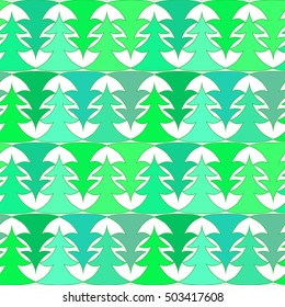 Seamless pattern from green trees. Vector illustration to design New Year greeting cards, holiday cards, invitations, gifts.