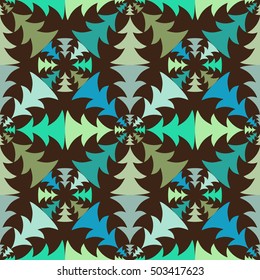 Seamless pattern from green trees. Vector illustration to design New Year greeting cards, holiday cards, invitations, gifts.