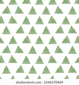 Seamless pattern with green triangles with lines